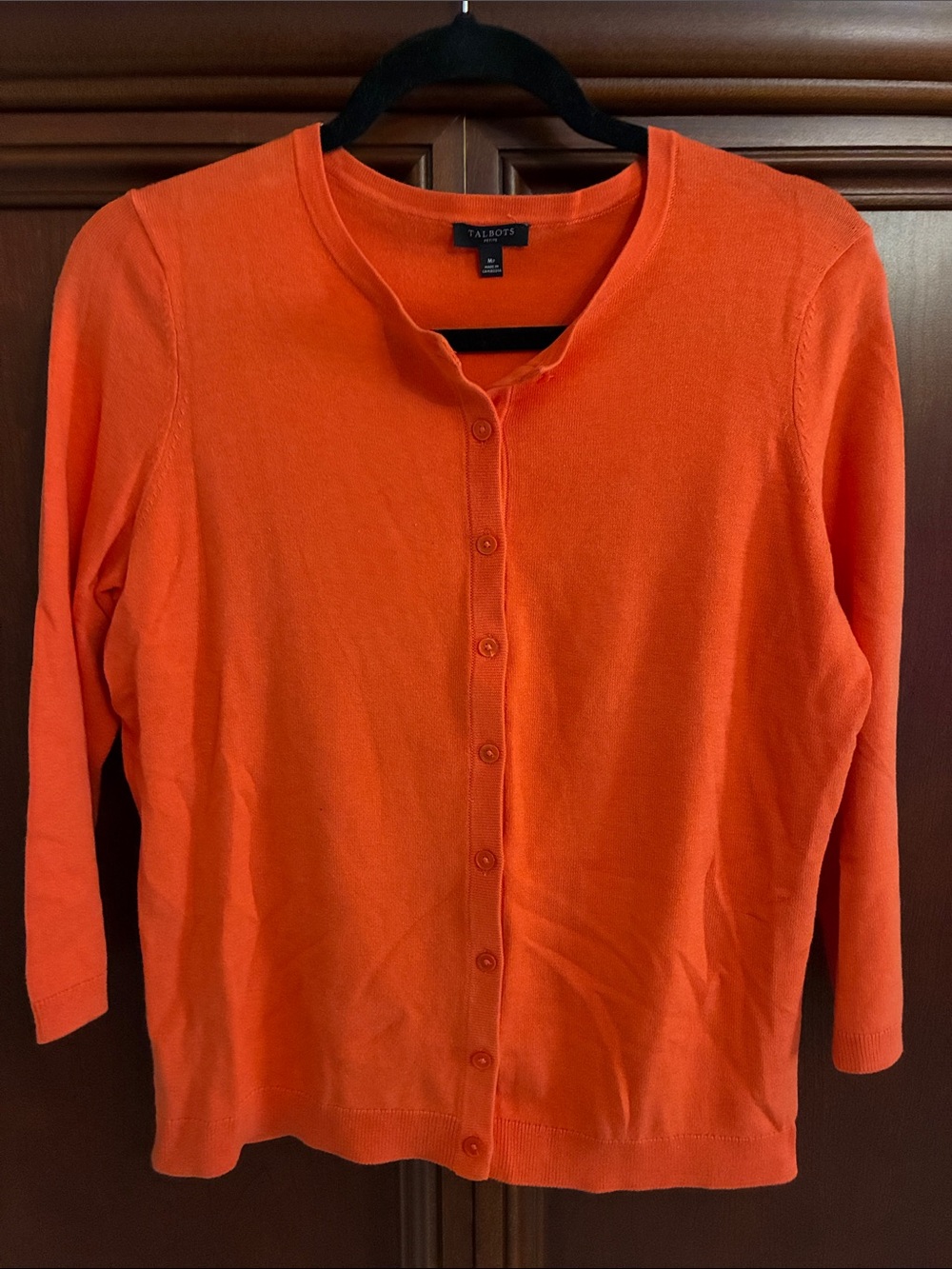Talbots Bright Orange Button-Front Crewneck Cardigan